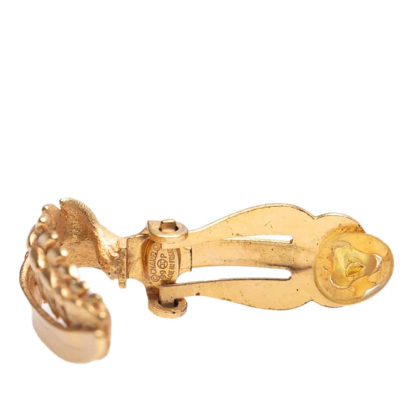 Chanel Gold Plated CC Leaf Clip On Earrings Gold Metal Good condition - Inside View