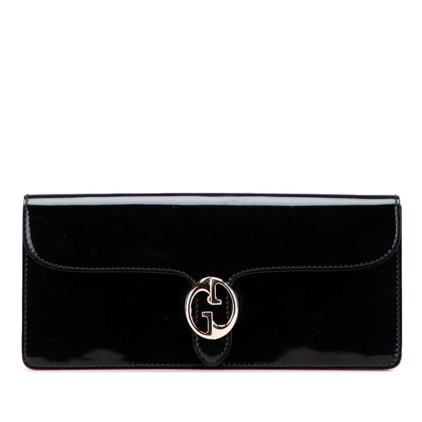 Gucci Patent 1973 Clutch Black Leather Good condition - Front View