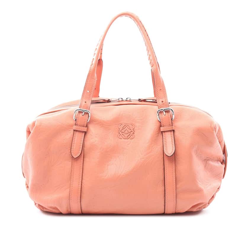 Loewe Embossed Leather Anagram Boston Bag Pink Leather Good condition - Front View