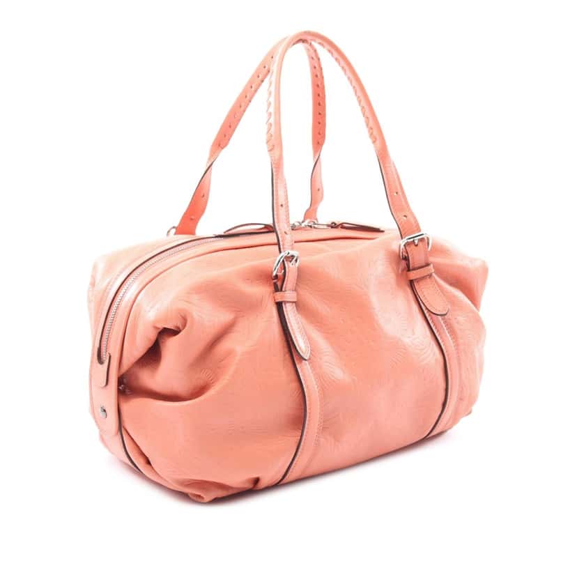 Loewe Embossed Leather Anagram Boston Bag Pink Leather Good condition - Back View