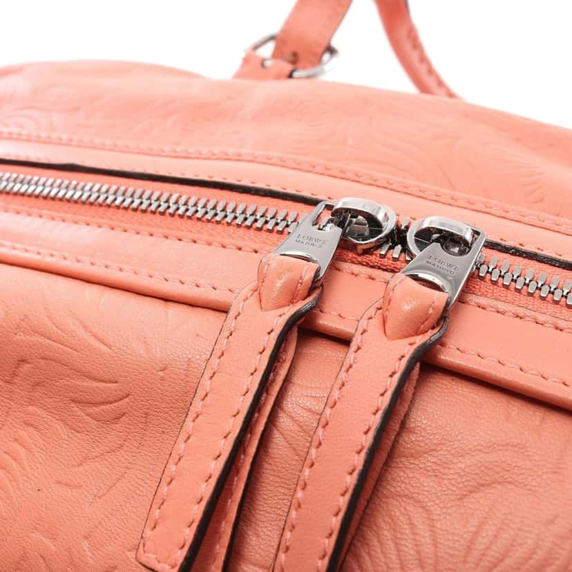 Loewe Embossed Leather Anagram Boston Bag Pink Leather Good condition - Box View
