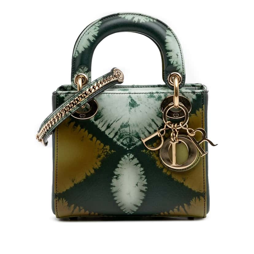 Dior Mini Calfskin Tie-Dye Lady Dior Green Leather Good condition - Front View