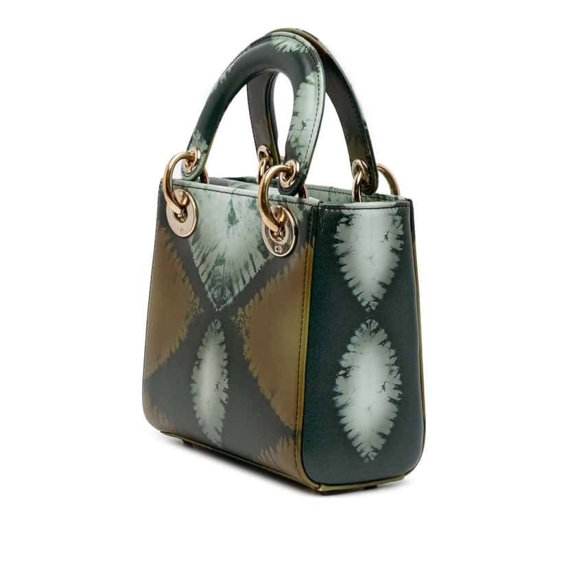 Dior Mini Calfskin Tie-Dye Lady Dior Green Leather Good condition - Back View