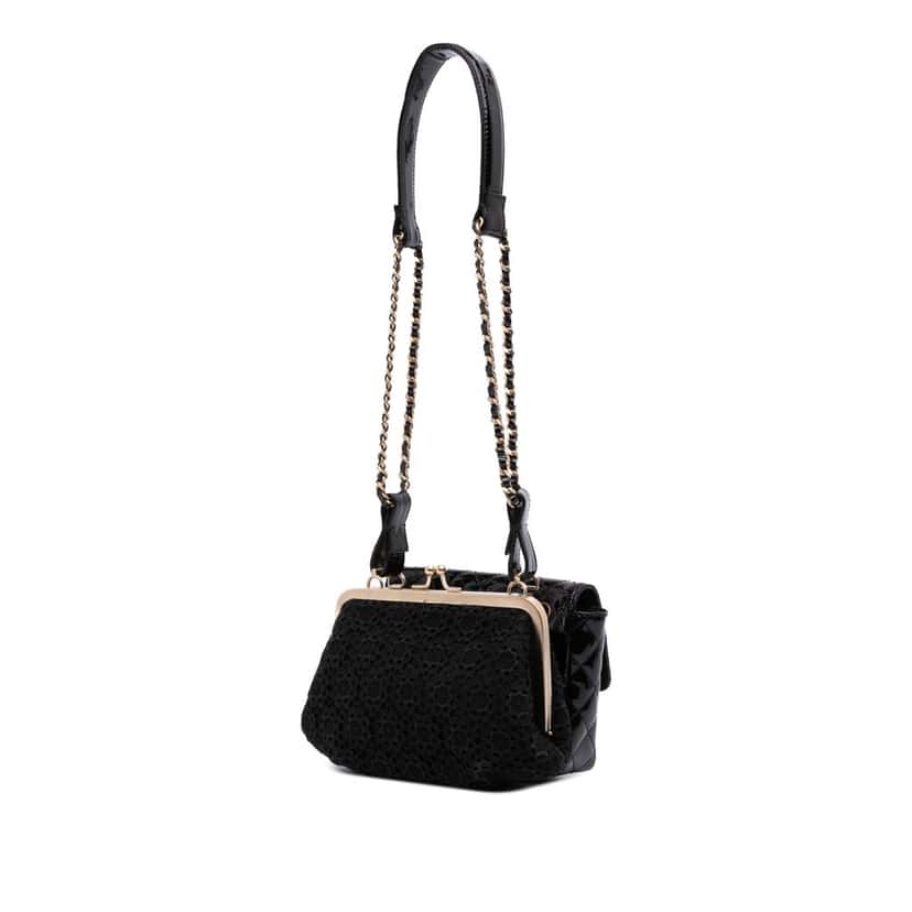 Chanel Mini Patent Lace Kiss Lock Flap Double Bag Black Leather Good condition - Back View