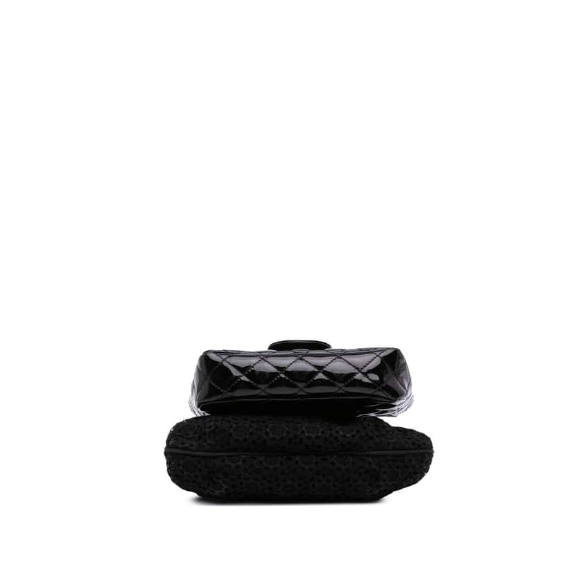 Chanel Mini Patent Lace Kiss Lock Flap Double Bag Black Leather Good condition - Inside View