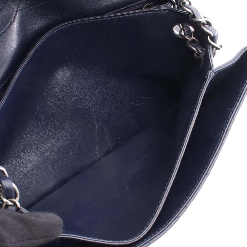 Chanel CC Quilted Lambskin Pushlock Single Flap Blue Leather Good condition - Inside View