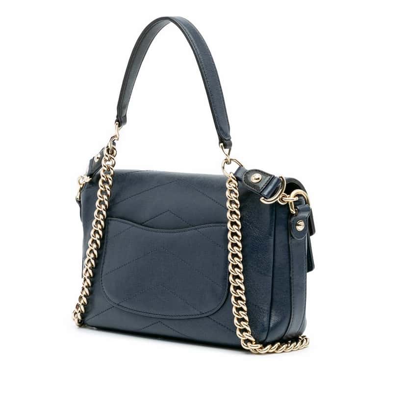 Chanel Mini Quilted Sheepskin Double Chevron Flap Blue Leather Good condition - Back View