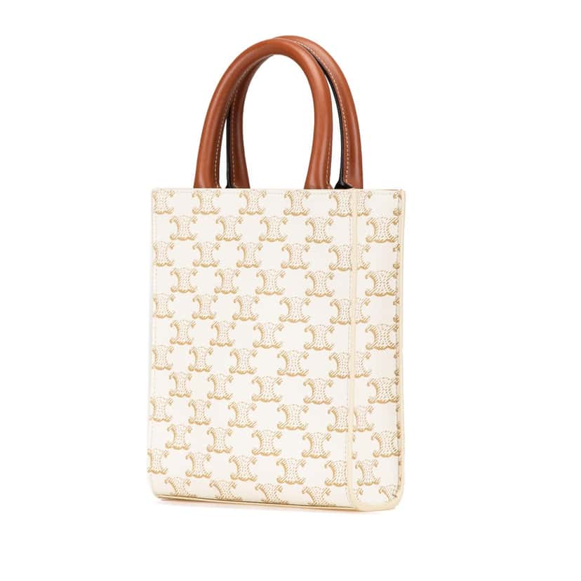 Celine Mini Triomphe Coated Canvas Vertical Cabas Satchel White Canvas Good condition - Back View