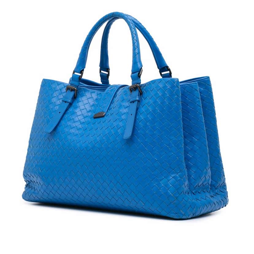 Bottega Veneta Medium Nappa Intrecciato Roma Tote Blue Leather Good condition - Back View