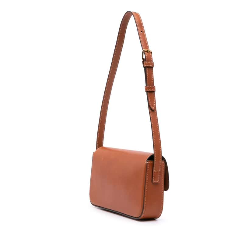 Celine Shiny Calfskin Claude Shoulder Bag Brown Leather Good condition - Back View