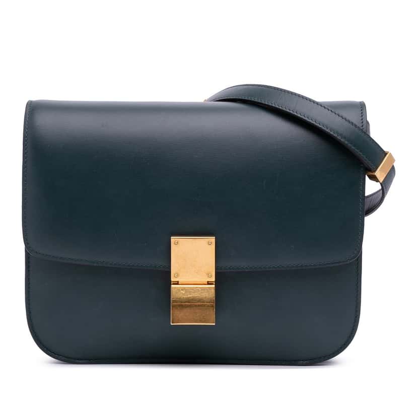 Celine Medium Calfskin Classic Box Green Leather Fair condition - Front View