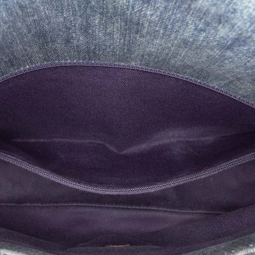 Chanel Large Embroidered Denim Camellia Flap Blue Denim Good condition - Box View