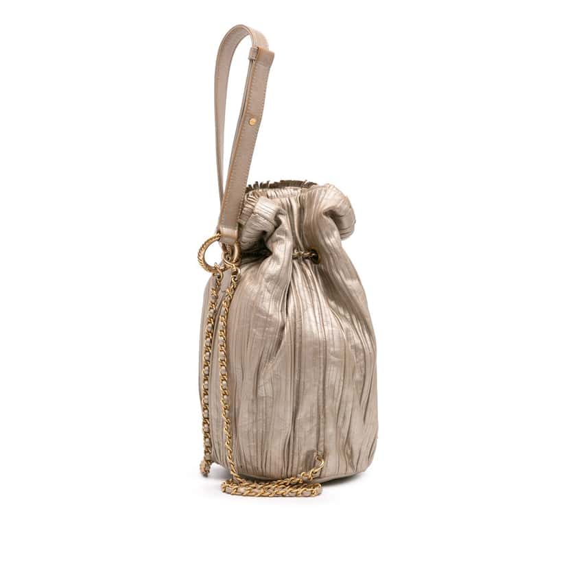 Chanel Small Metallic Calfskin Coco Pleats Drawstring Backpack Gold Leather Good condition - Back View
