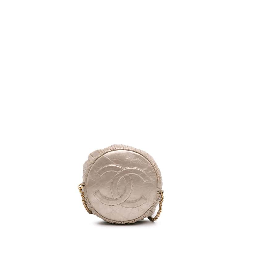 Chanel Small Metallic Calfskin Coco Pleats Drawstring Backpack Gold Leather Good condition - Inside View