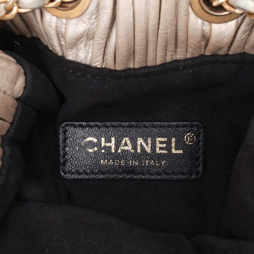 Chanel Small Metallic Calfskin Coco Pleats Drawstring Backpack Gold Leather Good condition - Box View