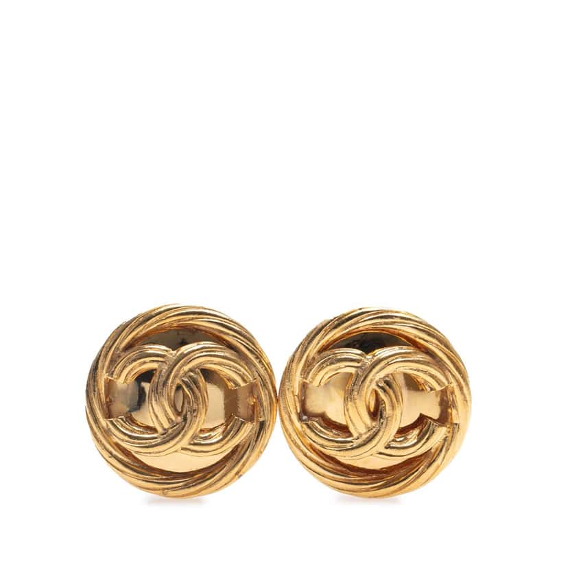 Chanel Gold Plated CC Round Clip On Earrings Gold Metal Good condition - Front View