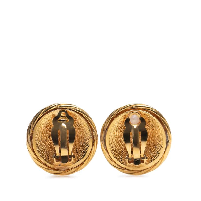Chanel Gold Plated CC Round Clip On Earrings Gold Metal Good condition - Back View