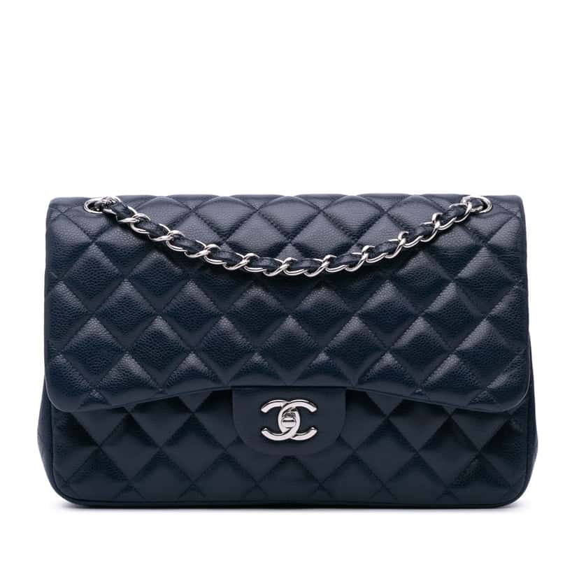 Chanel Jumbo Classic Caviar Double Flap Blue Leather Good condition - Front View