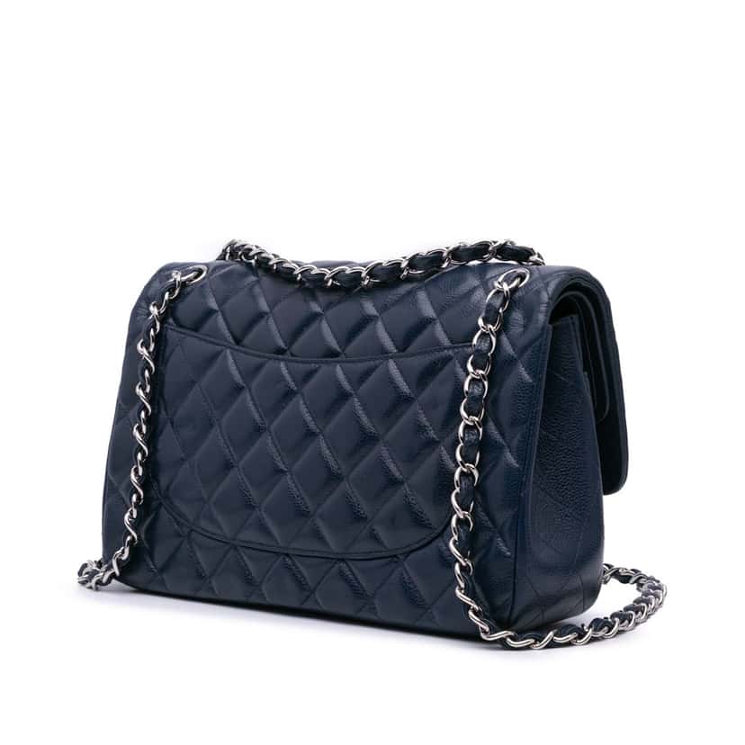 Chanel Jumbo Classic Caviar Double Flap Blue Leather Good condition - Back View
