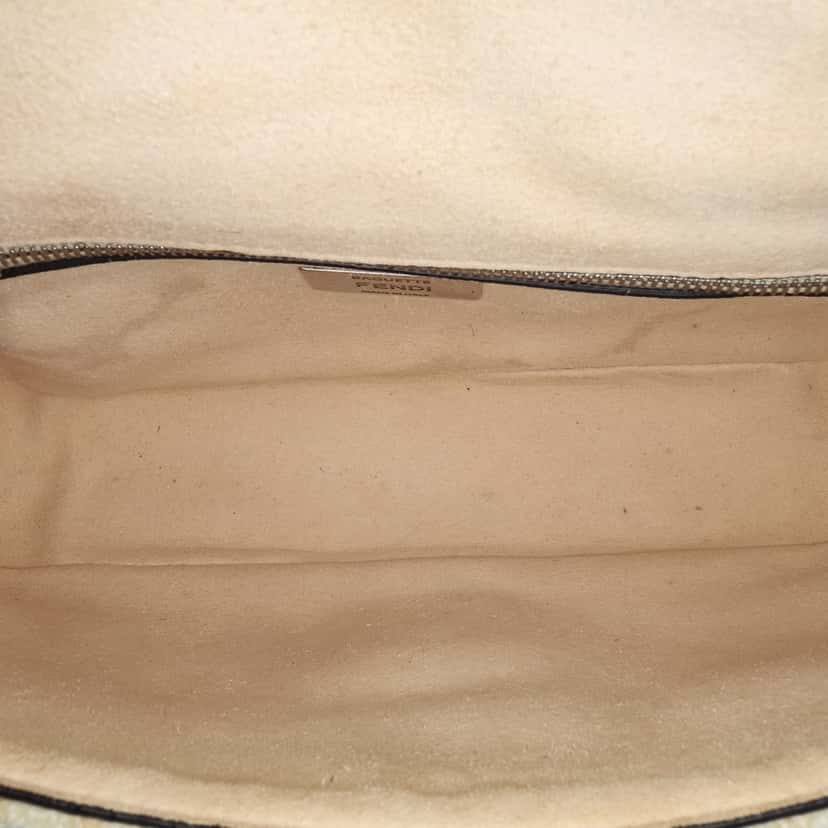 Fendi FF Chenille and Vitello Seta Chain Midi Baguette Brown Cotton Good condition - Model View