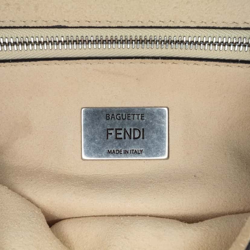 Fendi FF Chenille and Vitello Seta Chain Midi Baguette Brown Cotton Good condition - Box View