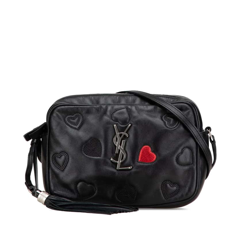 Saint Laurent Leather Heart Lou Camera Bag Black Leather Good condition - Front View
