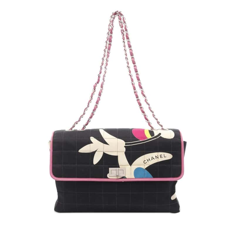 Chanel Chocolate Bar Reissue Canvas Printed Multipocket Flap Black Canvas Good condition - Front View
