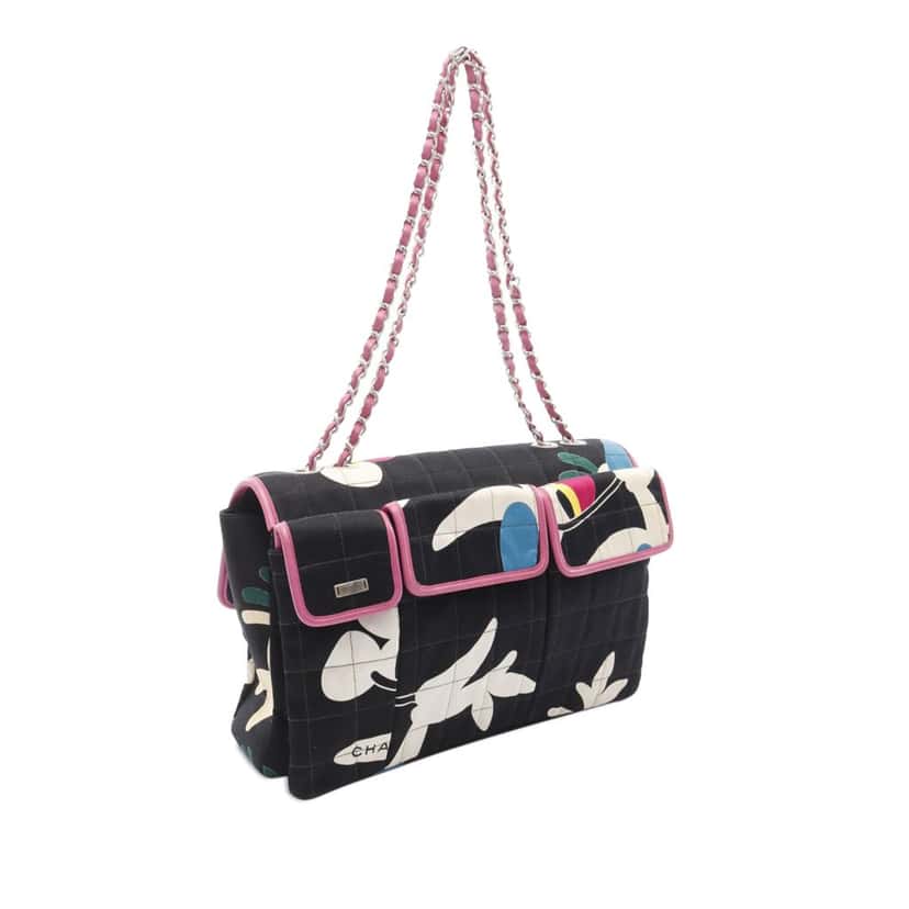Chanel Chocolate Bar Reissue Canvas Printed Multipocket Flap Black Canvas Good condition - Back View
