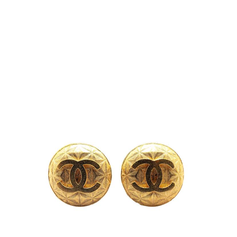 Chanel Gold Plated CC Round Clip on Earrings Gold Metal Good condition - Front View