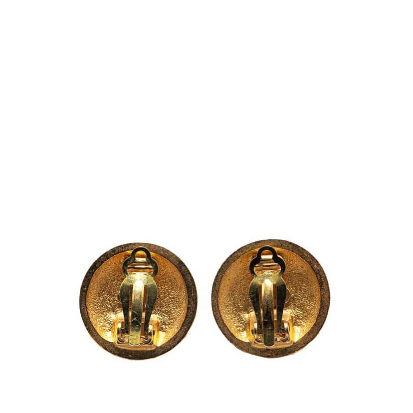 Chanel Gold Plated CC Round Clip on Earrings Gold Metal Good condition - Back View