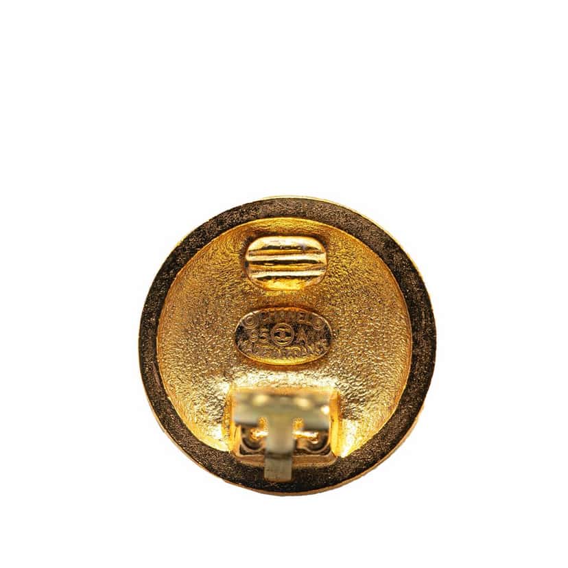 Chanel Gold Plated CC Round Clip on Earrings Gold Metal Good condition - Inside View