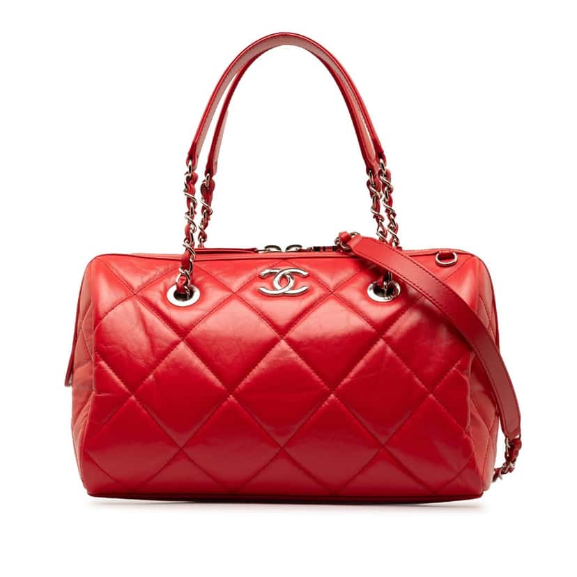 Chanel Small Aged Calfskin Express Bowling Satchel Red Leather Good condition - Front View