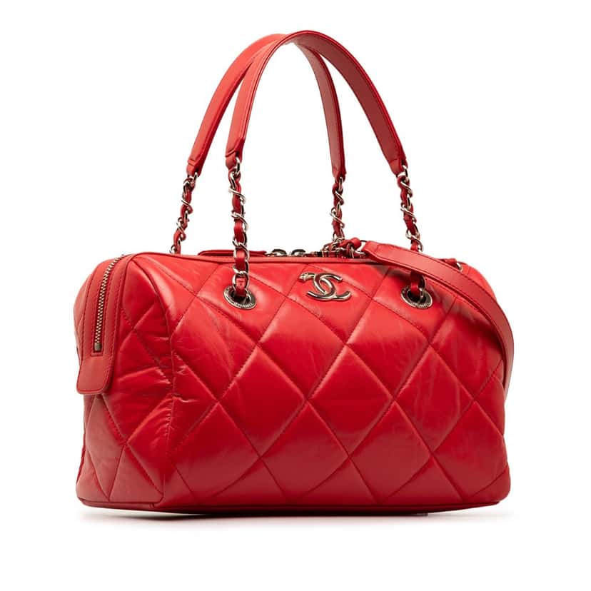 Chanel Small Aged Calfskin Express Bowling Satchel Red Leather Good condition - Back View