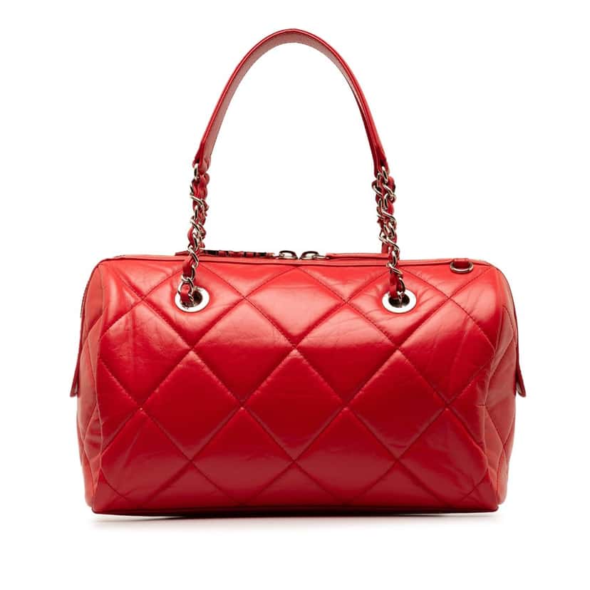 Chanel Small Aged Calfskin Express Bowling Satchel Red Leather Good condition - Inside View