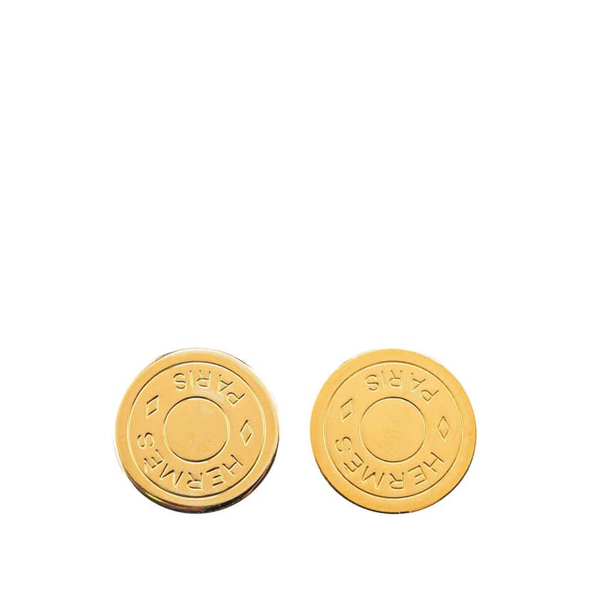 Hermès Gold Plated Bijouterie Fantaisie Clou De Selle Clip On Earrings Gold Metal Good condition - Front View