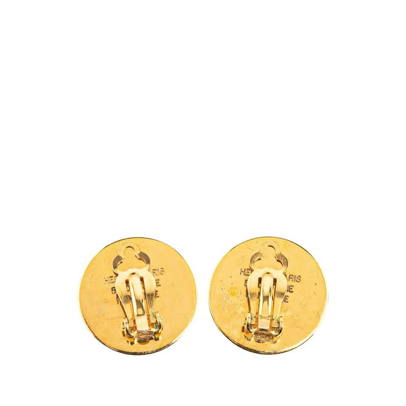 Hermès Gold Plated Bijouterie Fantaisie Clou De Selle Clip On Earrings Gold Metal Good condition - Back View