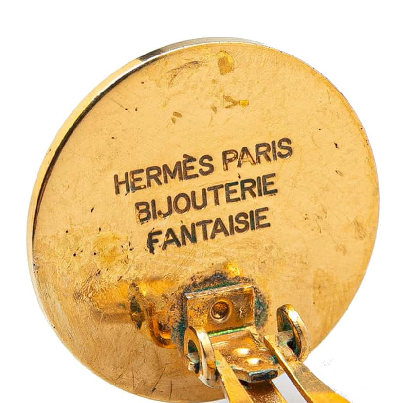 Hermès Gold Plated Bijouterie Fantaisie Clou De Selle Clip On Earrings Gold Metal Good condition - Inside View