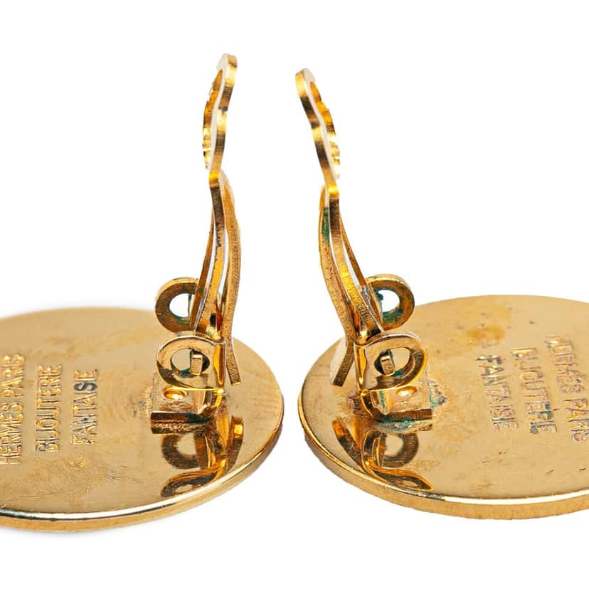 Hermès Gold Plated Bijouterie Fantaisie Clou De Selle Clip On Earrings Gold Metal Good condition - Model View
