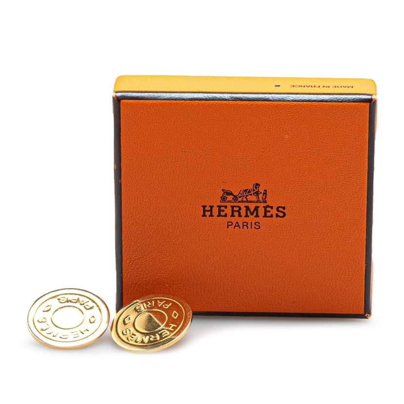 Hermès Gold Plated Bijouterie Fantaisie Clou De Selle Clip On Earrings Gold Metal Good condition - Box View