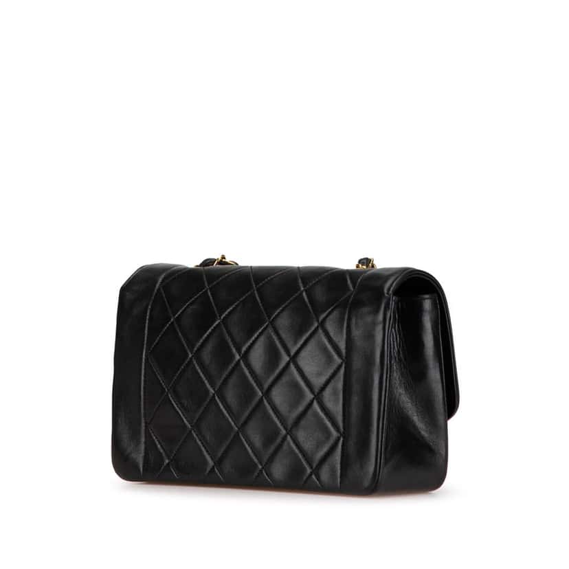 Chanel Small Lambskin Diana Flap Black Leather Good condition - Back View