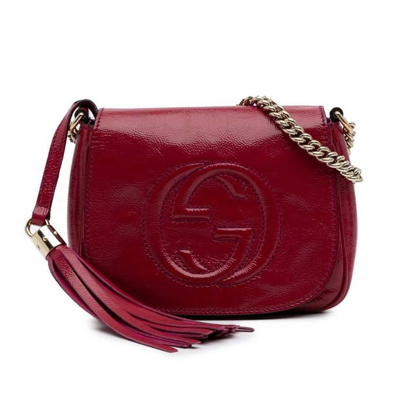 Gucci Small Patent Soho Chain Flap Crossbody Red Leather Good condition - Front View