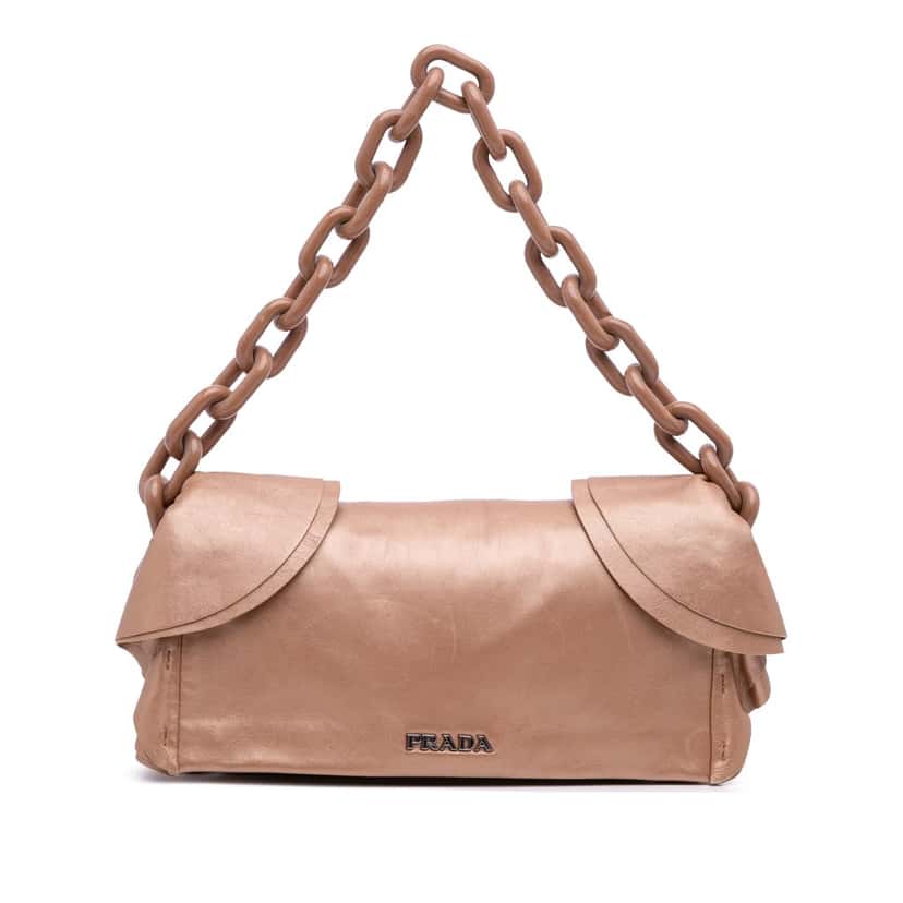 Prada Nappa Ruffle Resin Chain Shoulder Bag Brown Leather Good condition - Front View