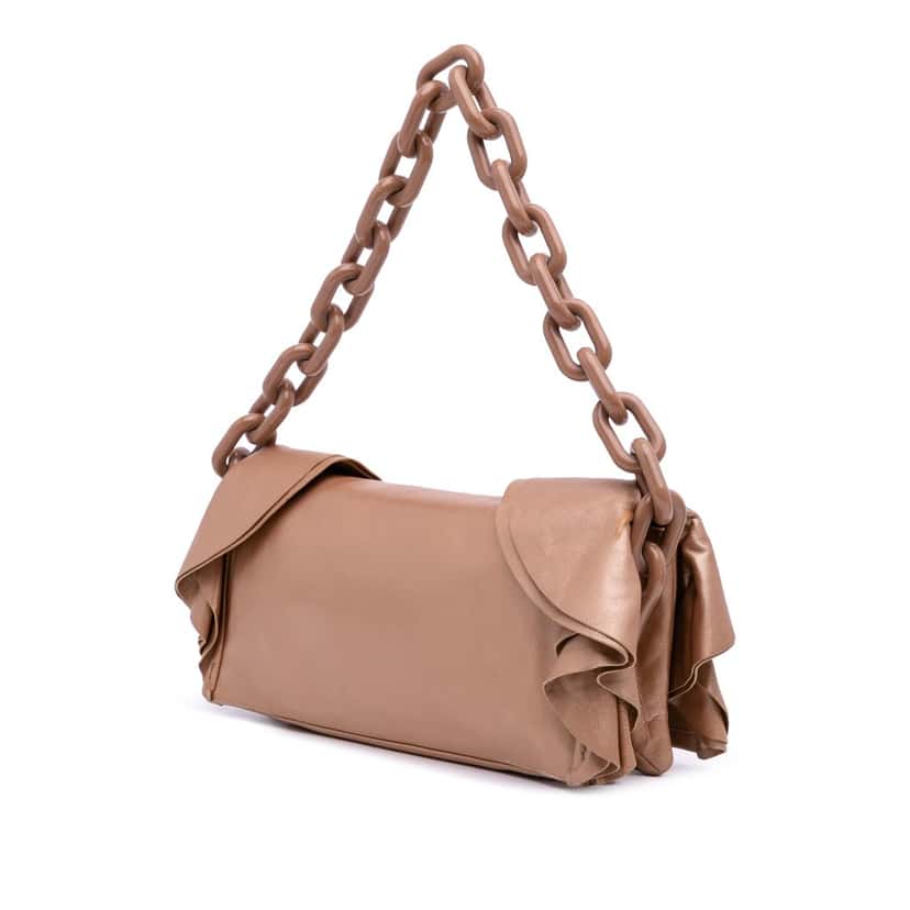 Prada Nappa Ruffle Resin Chain Shoulder Bag Brown Leather Good condition - Back View