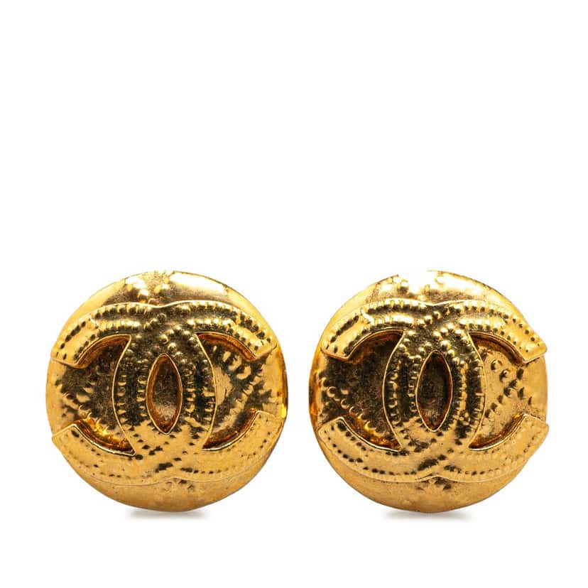 Chanel Gold Plated CC Clip on Earrings Gold Metal Good condition - Front View