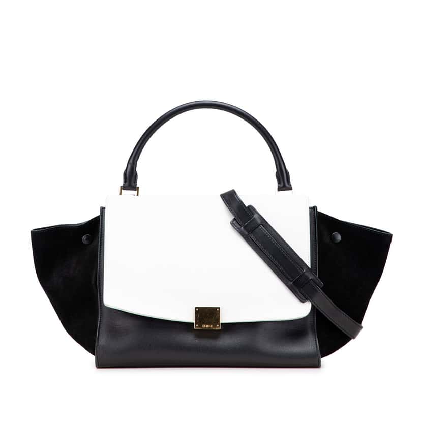 Celine Medium Bicolor Calfskin and Suede Trapeze Satchel Black Leather Good condition - Front View