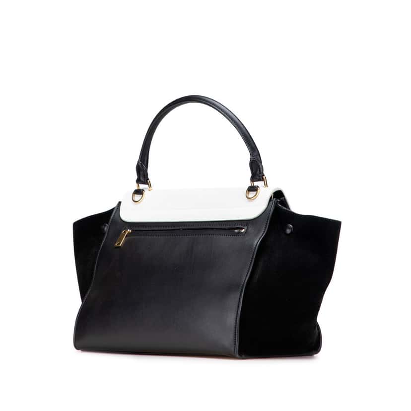 Celine Medium Bicolor Calfskin and Suede Trapeze Satchel Black Leather Good condition - Back View