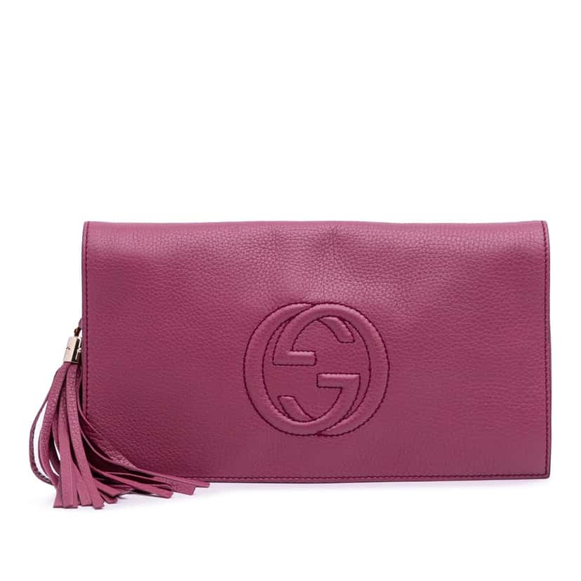 Gucci Leather Soho Disco Clutch Pink Leather Good condition - Front View
