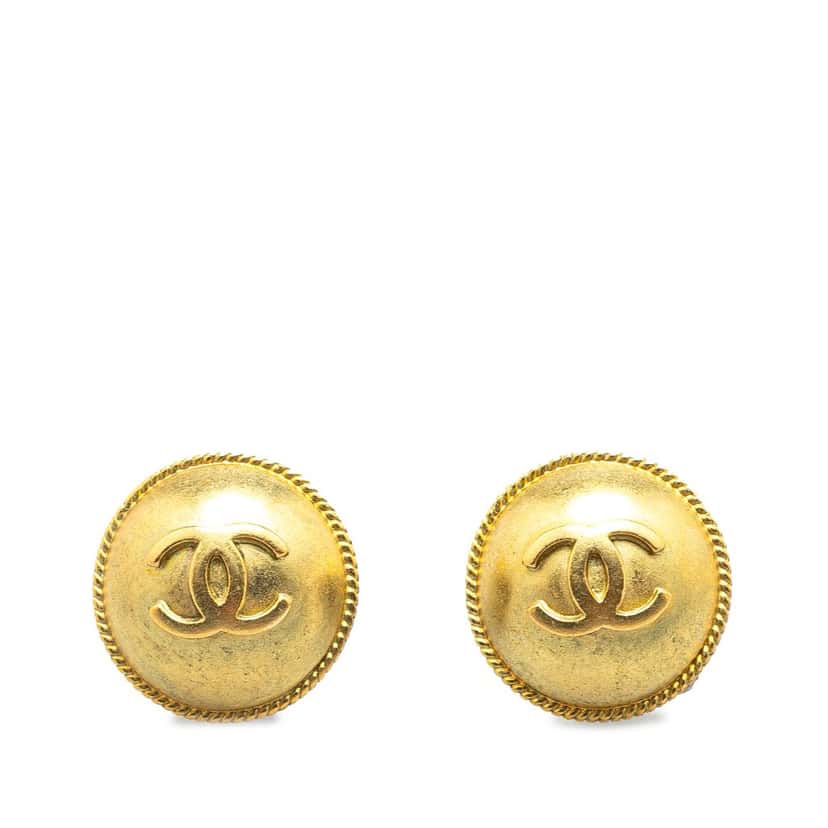 Chanel Gold Plated CC Round Clip on Earrings Gold Metal Good condition - Front View