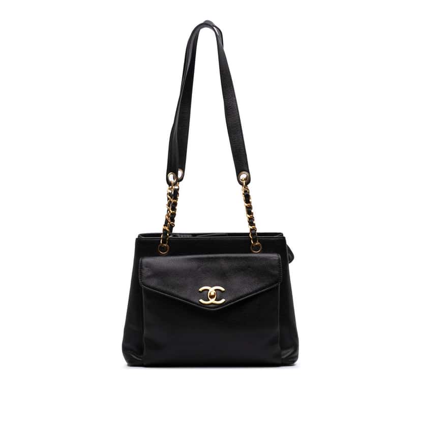 Chanel CC Caviar Shoulder Bag Black Leather Good condition - Front View