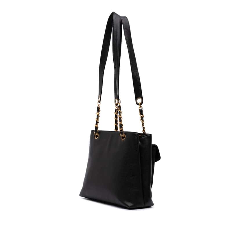 Chanel CC Caviar Shoulder Bag Black Leather Good condition - Back View